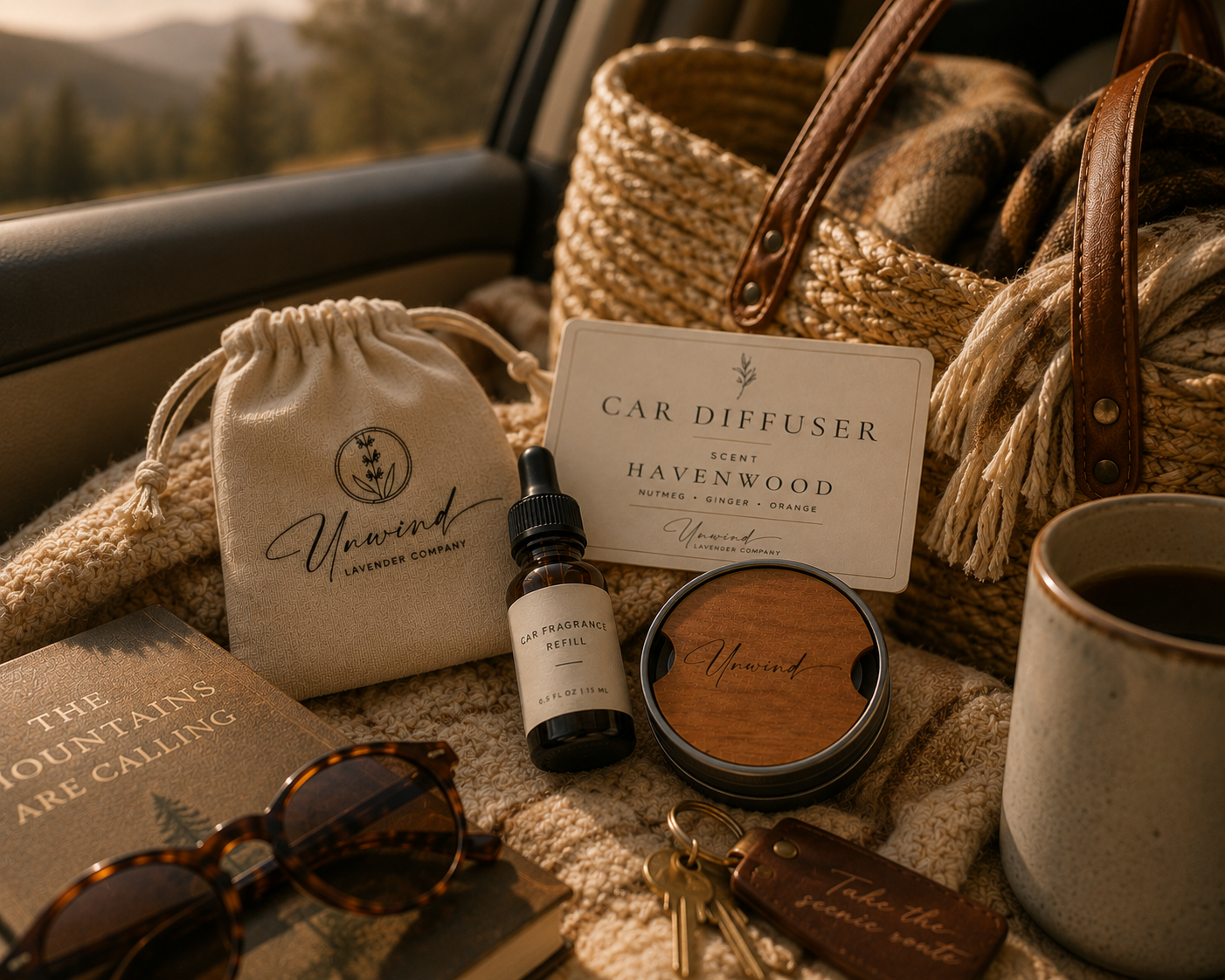 Unwind Car Fragrance Diffuser | Refillable Wooden Car Air Freshner
