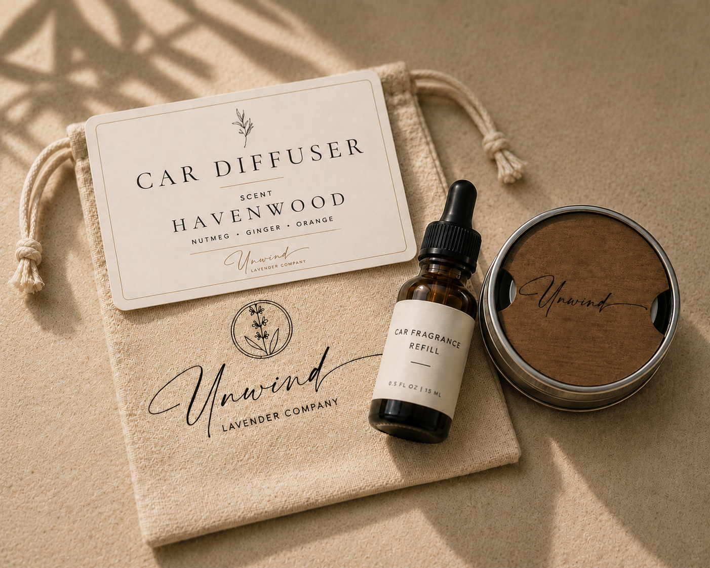 Unwind Car Fragrance Diffuser | Refillable Wooden Car Air Freshner