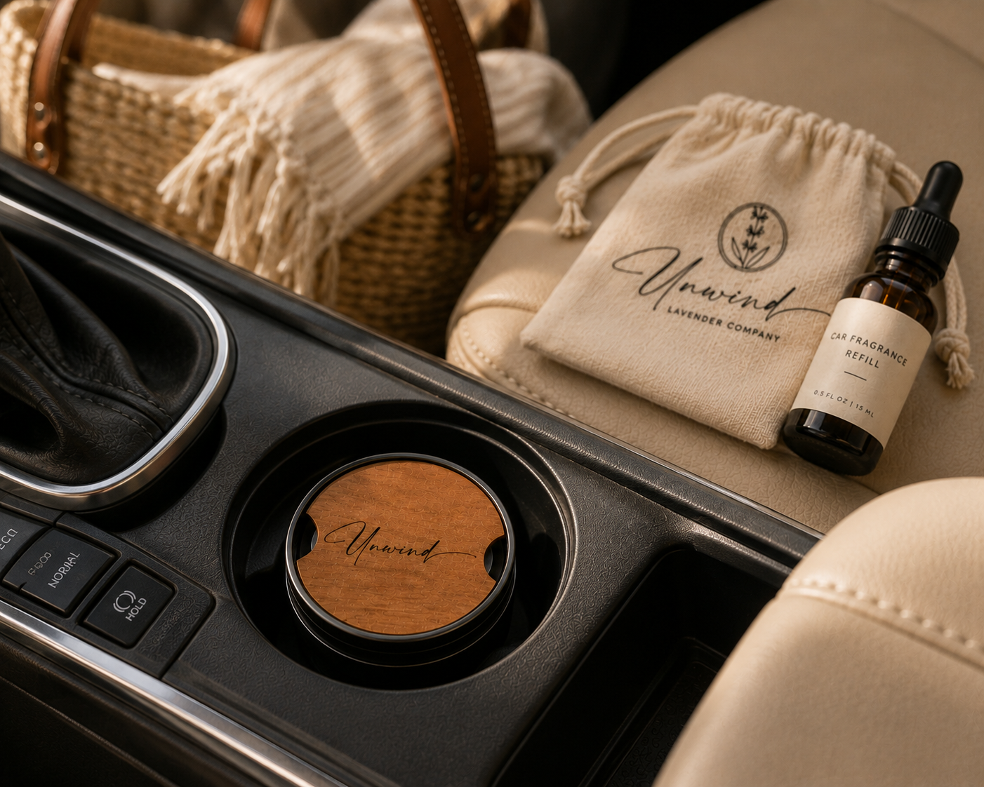 Unwind Car Fragrance Diffuser | Refillable Wooden Car Air Freshner