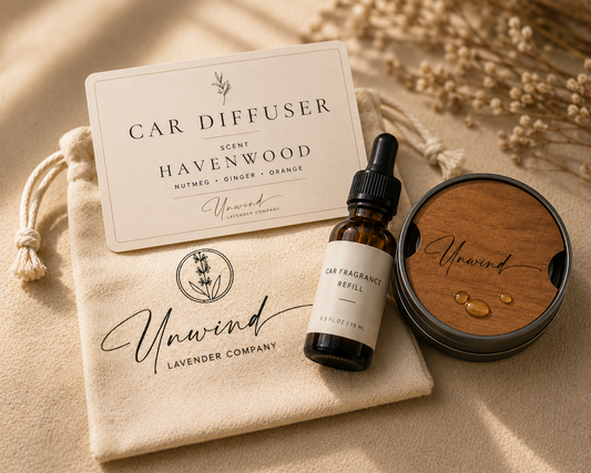Unwind Car Fragrance Diffuser | Refillable Wooden Car Air Freshner